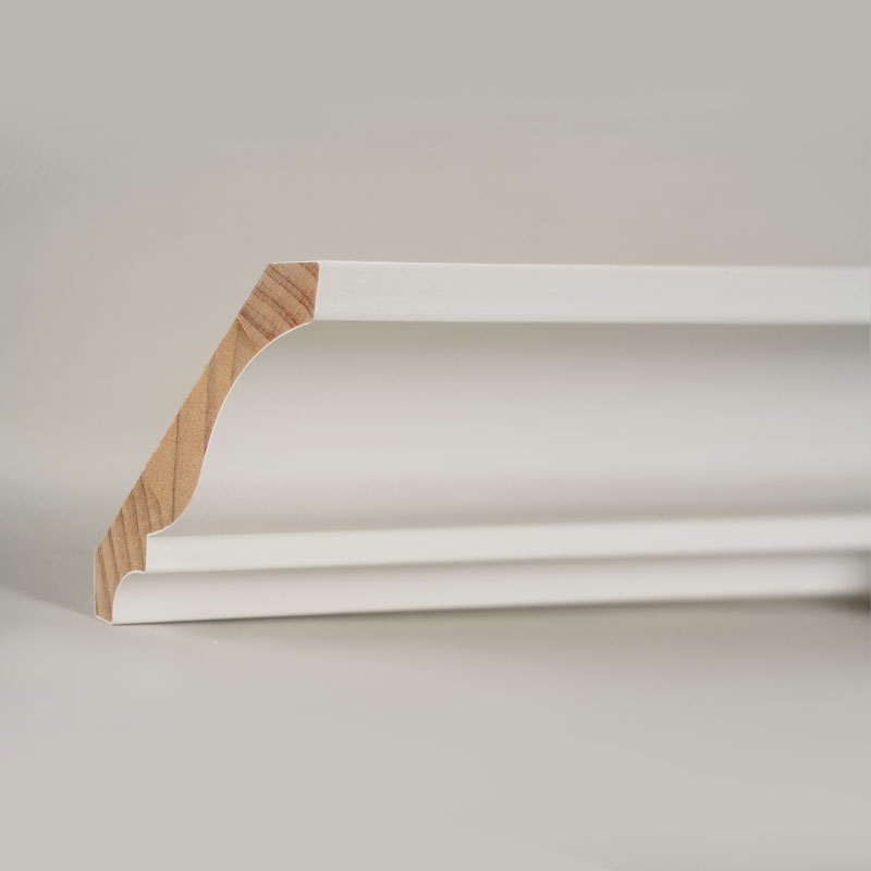 소나무 크라운 몰딩(필러 프라이머 & 펄 화이트) 3/5' x 4 1/4'