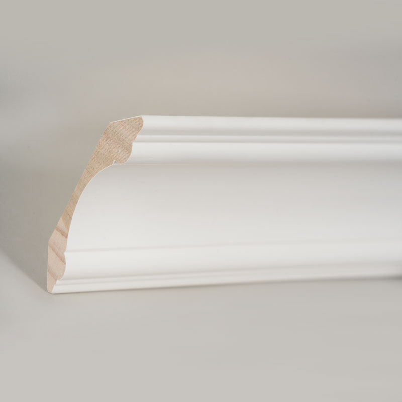 소나무 크라운 몰딩(필러 프라이머 & 펄 화이트) 3/4' x 3 3/8'